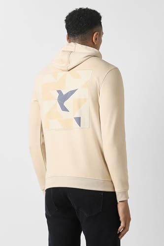 Men Cream Print Hooded Neck Sweatshirt