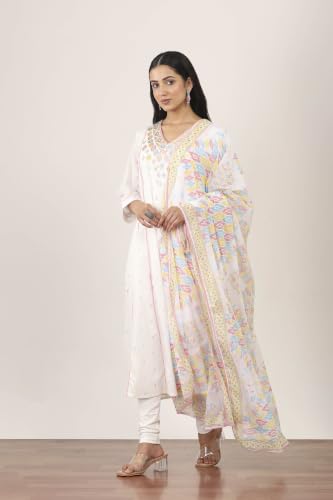 Rangriti Cotton Printed Kalidar Festive Kurta With Pant And Dupatta