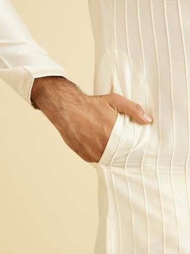 Manyavar Men's Viscose Blend Self Design Kurta Dhoti Set (Warm White,XXL)