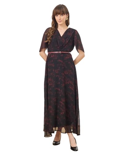 Latin Quarters Women's Black Half Sleeves V-Neck Casual Printed Dress_M