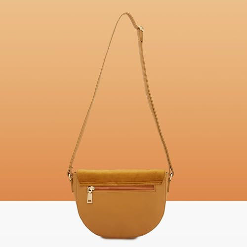 Caprese Siji Tresna Medium Crossbody Bag for Women with Adjustable Strap & Zip Closure | Kashida Velvet Embroidery Sling Bag | Stylish & Lightweight Bag for Daily Use, Travel & Casual Outings (Brown)