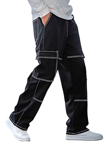 URBAN POCKETS Jeans for Men | Denim Cargo Pants with Baggy Fit Utility Pockets & Streetwear Stitch Design (Black-Cargo-U01-32)