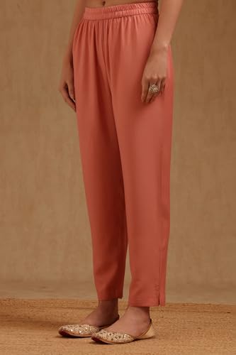 Soch Womens Peach Tissue Embroidered Suit Set With Zari