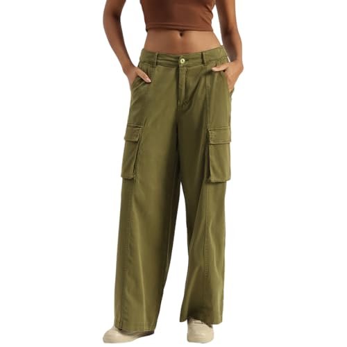 United Colors of Benetton Solid Easy Pull On Washed Cargo Pants (Size : 34) - 25A4DVKDF06GG20T Olive