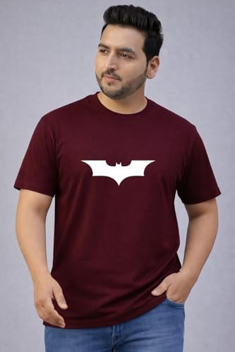 THE SOUTH STORE Men's Maroon Round Neck Half Sleeve Printed Plus Size T-Shirt | Batman