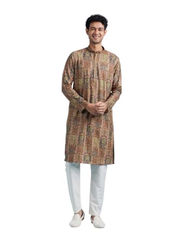 DIWAS BY MANYAVAR Men's Ethnic Motifs Printed Kurta Pyjama Set (Green,XXL)