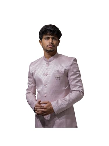 A LOYAL Men Lilac Textured Indo Western ethnic wears Sherwani Set Indo-Western, Full Sleaves, Straight, Regular Fit (Pastel pink with a subtle sheen, L)