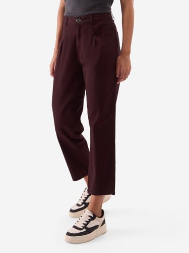 The Souled Store Solids: Plum Women and Girls Carrot Fit Pants