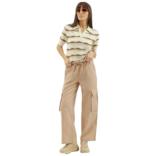 United Colors of Benetton Solid Wide Leg Cargo Trousers (Size: S)-25P4WVNBT150I902 Beige