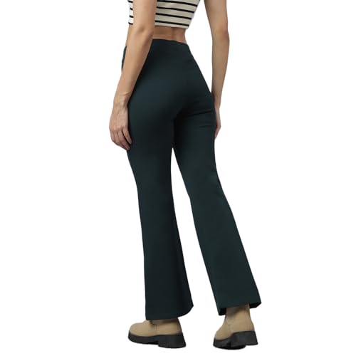 Latin Quarters Women Green Bottle Casual Solid High Rise Trousers_L