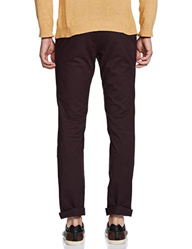 Indian Terrain Men's Slim Fit Casual Trousers (ITMTR00284_Burgundy_38W x 33L)