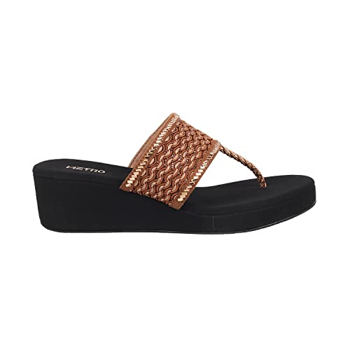 Metro Women's Gold Faux Leather Slip On Comfy Ethnic Fashion Sandals UK/4 EU/37 (35-4810)