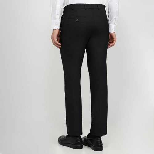 Raymond Men Slim Fit Structure Pattern Polyester Blend Flat Front Formal Trouser Dark Green