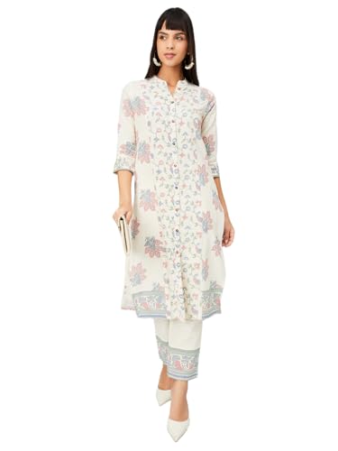 Max Women Floral Print Straight Kurta Set (Off White_M)