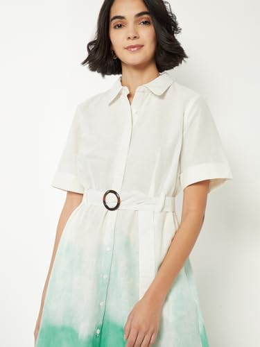 Max Women Printed Shirt Dress (White_M)