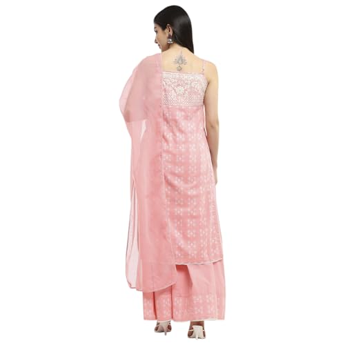 BIBA Women Pink Cotton Floral Strappy Straight Suit Set_44
