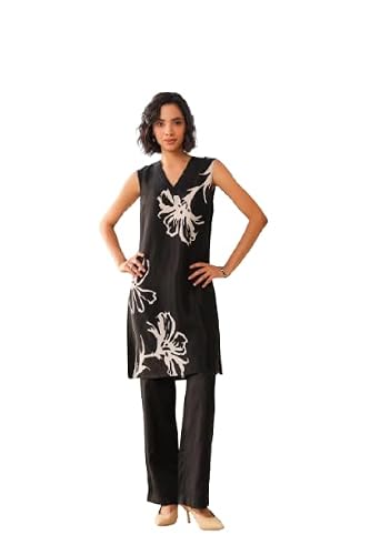 JISORA Women's Russian Silk Co-ord Set 1KPS3174-3XL Black 3XL