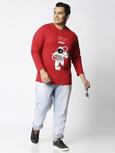 Bewakoof Official NASA Merchandise NASA Men's Graphic Print Regular Fit Full Sleeve Round Neck Cotton Plus Size T-Shirt_694255_Red_4XL