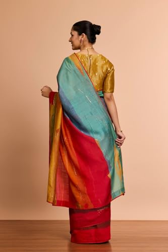 Taneira Women Multicolored Pure Silk Embroidered Saree with Unstitched Blouse Piece (SAPP12AC2558-Multicolour)