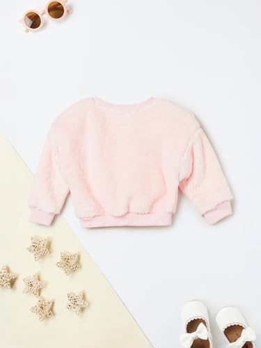 Max Girls Applique Fuzzy Sweatshirt (Pink_3-4 Y)