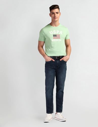 U.S. POLO ASSN. Mens Solid Half Sleeve Graphic Round Neck T-Shirts (UDTSHS0851_LT. Green_L)