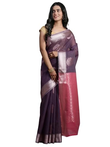 RAMRAJ COTTON Women Premium Traditional Saree| Elegant Ethnic Wear Saree |Ideal For Wedding & Festive (Semi Kora Cotton, Purple)