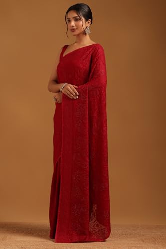 Soch Womens Fuchsia Georgette Botanical Saree With Stone Work