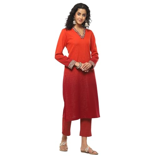 BIBA Women Polyester Blend Solid Suit Set (Red)