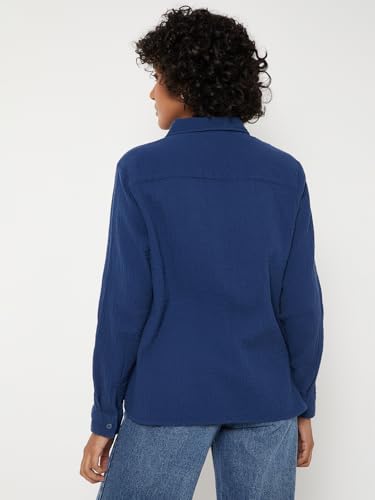 Max Women Textured Regular Fit Shirt (Blue_L)