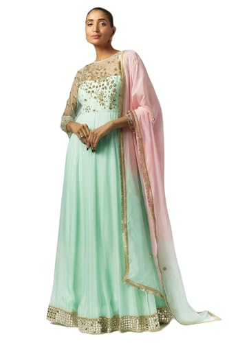 essaySumedha Agrawal Organza and Santoon Organza Anarkali for Women (Size: L, Mint Green)