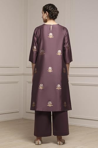 Biba Women Lavender Chanderi Relaxed Dyed Kurta Pants Set_36