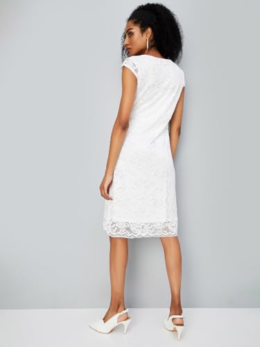 max Women's Nylon A-Line Midi Dress (Off White Ivory)