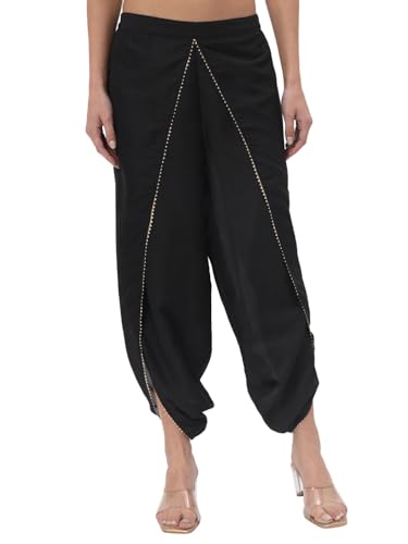 studio rasa Women's Chroma Solid Embellished Dhoti for Festive Wedding Fusionwear (BTWC52305M_Black_Medium)