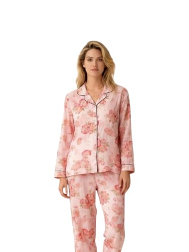 KRESTLY Women's Cotton Floral Printed Night Suit Full Sleeve Pajama Set (Blush Pink Floral Prints, S-M (Inside Garment Label XL))