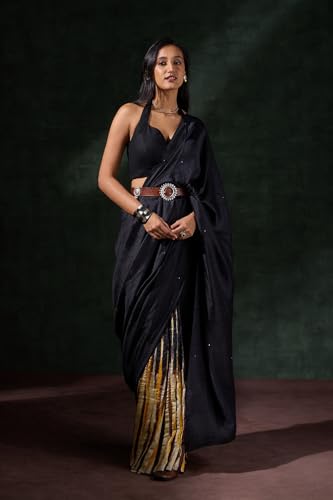 Taneira Women Black Bengal Silk Hand Painted Saree with Unstitched Blouse Piece (SAPH01AA1364-Black)