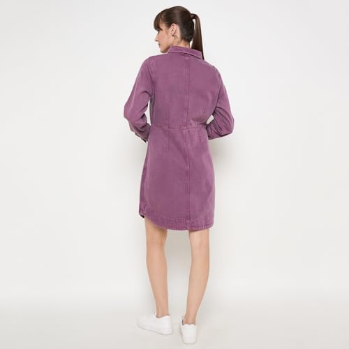 Madame Buttoned Plum Cotton Shirt Dress