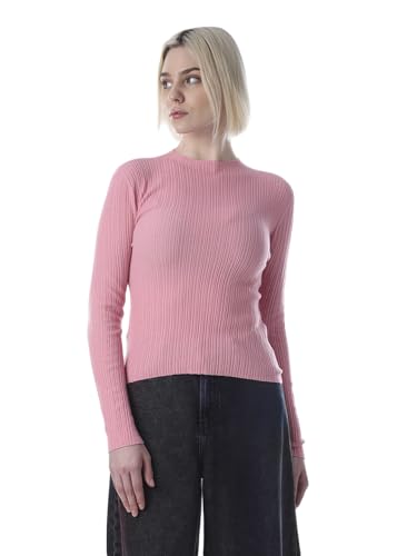 ONLY Women's Solid Slim Fit Pink Sweater