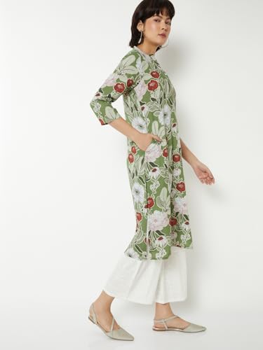 Max Women Floral Print Straight Kurta (Green_L)