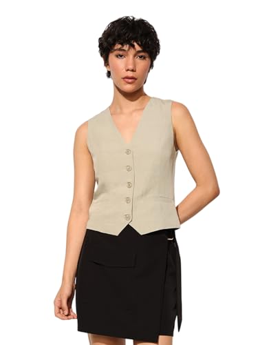 ONLY Women Regular Fit Beige Waistcoat
