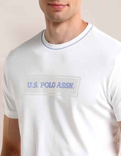 U.S.POLO ASSN. Mens White Logo Crew Neck Half Sleeve Casual Cotton Blend Fitted T-Shirts (USTSH2095_White_2XL)