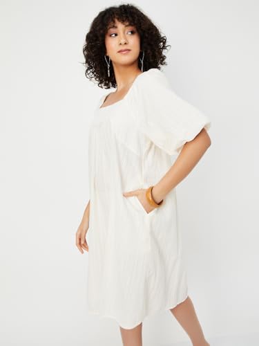 Max Women's Cotton A-Line Midi Casual Dress (EE54005_Off White