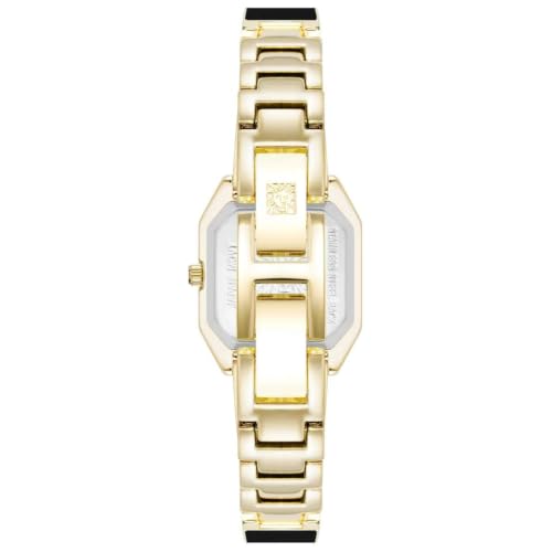 Anne Klein 3 Hands Analog Black Rectangle Dial Black Enamel Watch for Women - AK5158GPBK