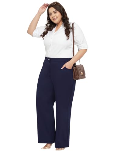 wild U Women Plus Size Trouser | Formal Office Wear | High Waist | Waist Elastic | Western | Stretchable (Blue - Waist 38"- 3XL)