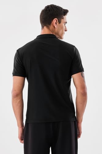 SNITCH Men's Polo T-Shirt | Polka Dot Pattern & Buttoned Closure | Nylon Blend Fabric with Stretchable & Breathable Features | Casual Wear & Regular Fit | Black