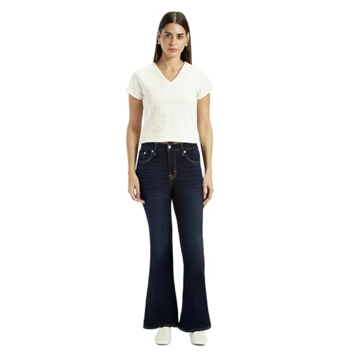 Levi's Women's 726 Dark-Blue Slim Flare Fit High Rise Jeans