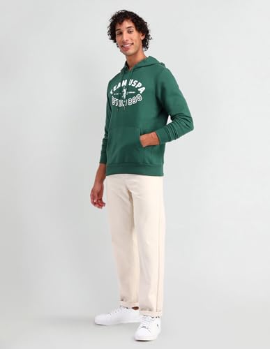 U.S. POLO ASSN. Mens Solid Full Sleeve Front Closed Hoddie Sweatshirts (UDSWSS0129_Dk. Green_S)