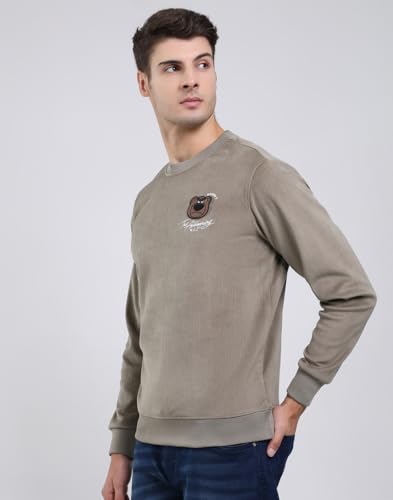 Monte Carlo Men Regular Fit Printed Round Neck Pull On Full Sleeve Winter Sweatshirt| Stylish Sweatshirt for Men | Soft Comfortable Casual Winter Wear for Men's Olive SP1