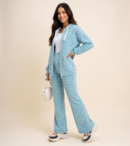 LERIYA FASHION Co-ord Set for Women Stylish | Warm Hooded Hoodie & Pant Set | Winter Wear Womens Dress | Casual Travel & Loungewear Outfit (LF-W2513&TR1454-4XL-Blue)