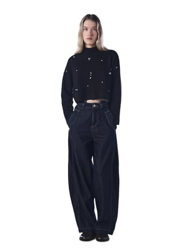 ONLY Women's Self Design Regular Fit Black Sweater