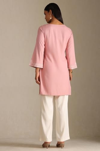 Soch Women's Rayon Embroidered Regular Kurta (CWA5KU61438_Peach_L)